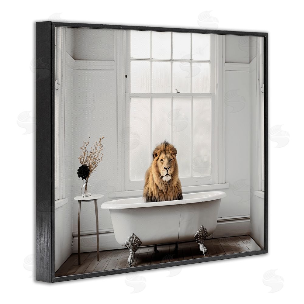 Sasha Minimalist Lion Bathtime Black Framed Giclee Print Wall Art
