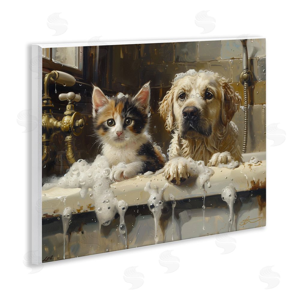 Shawna Stewart Bath Buddies Cat & Dog Wooden Wall Plaque Art Print