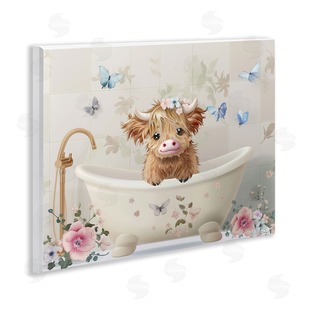 Shawna Stewart Baby Cattle in Floral Tub Wooden Wall Plaque Art Print