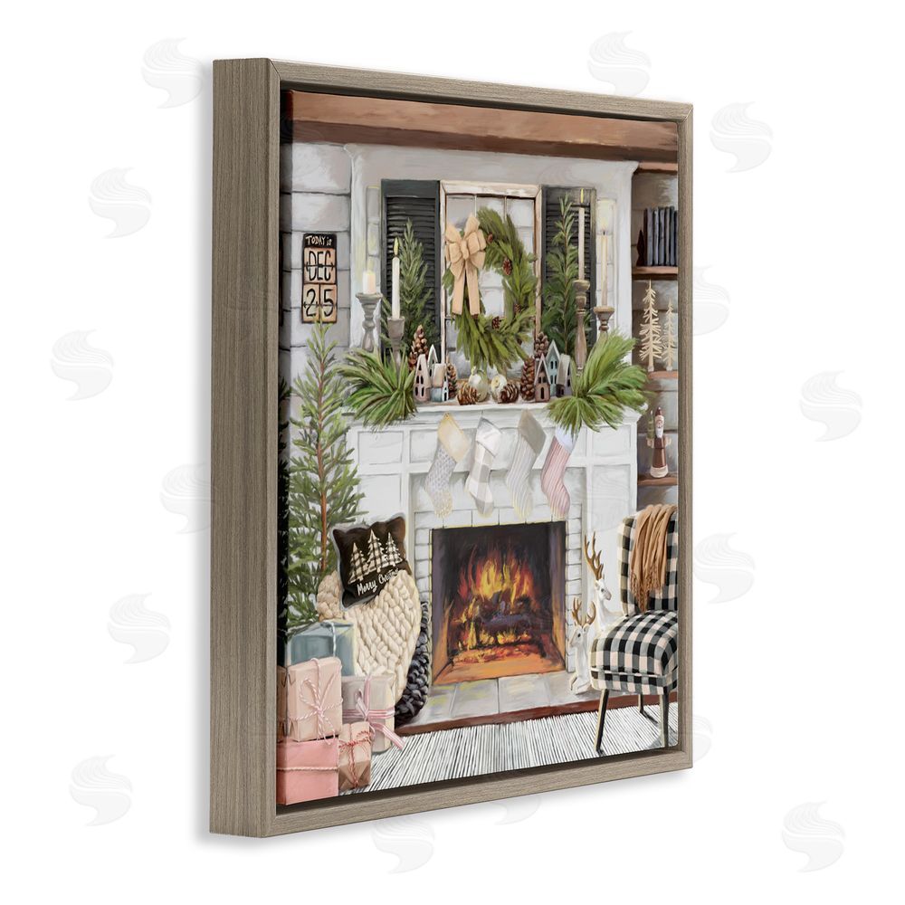 Nicky Boehme Cozy Fireplace Holiday Brown Floating Frame Canvas Art Print