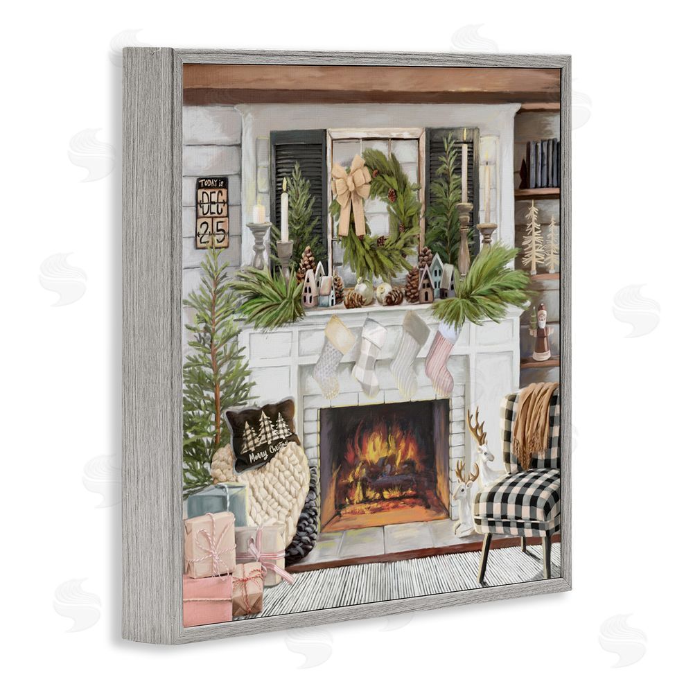 Nicky Boehme Cozy Fireplace Holiday Gray Framed Giclee Art Print