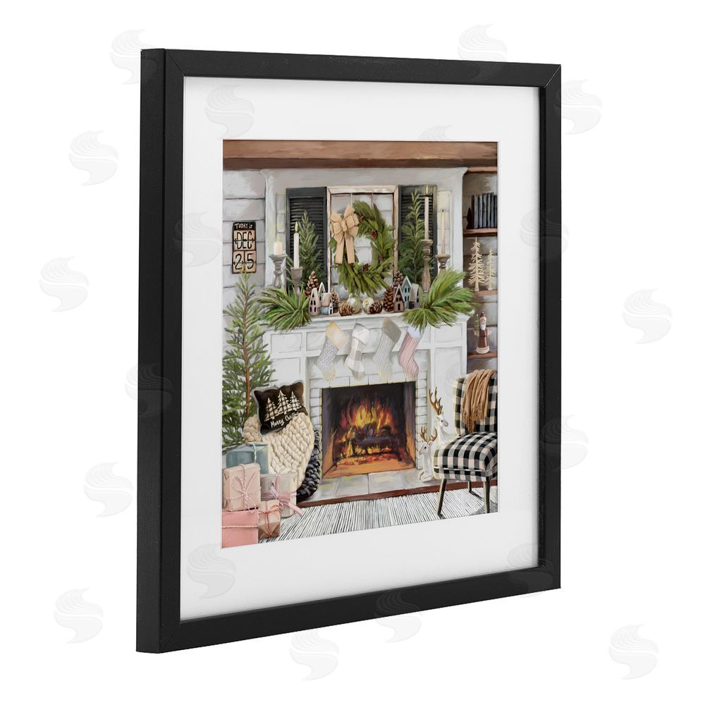 Nicky Boehme Cozy Fireplace Holiday Black Framed Print Under Glass Art