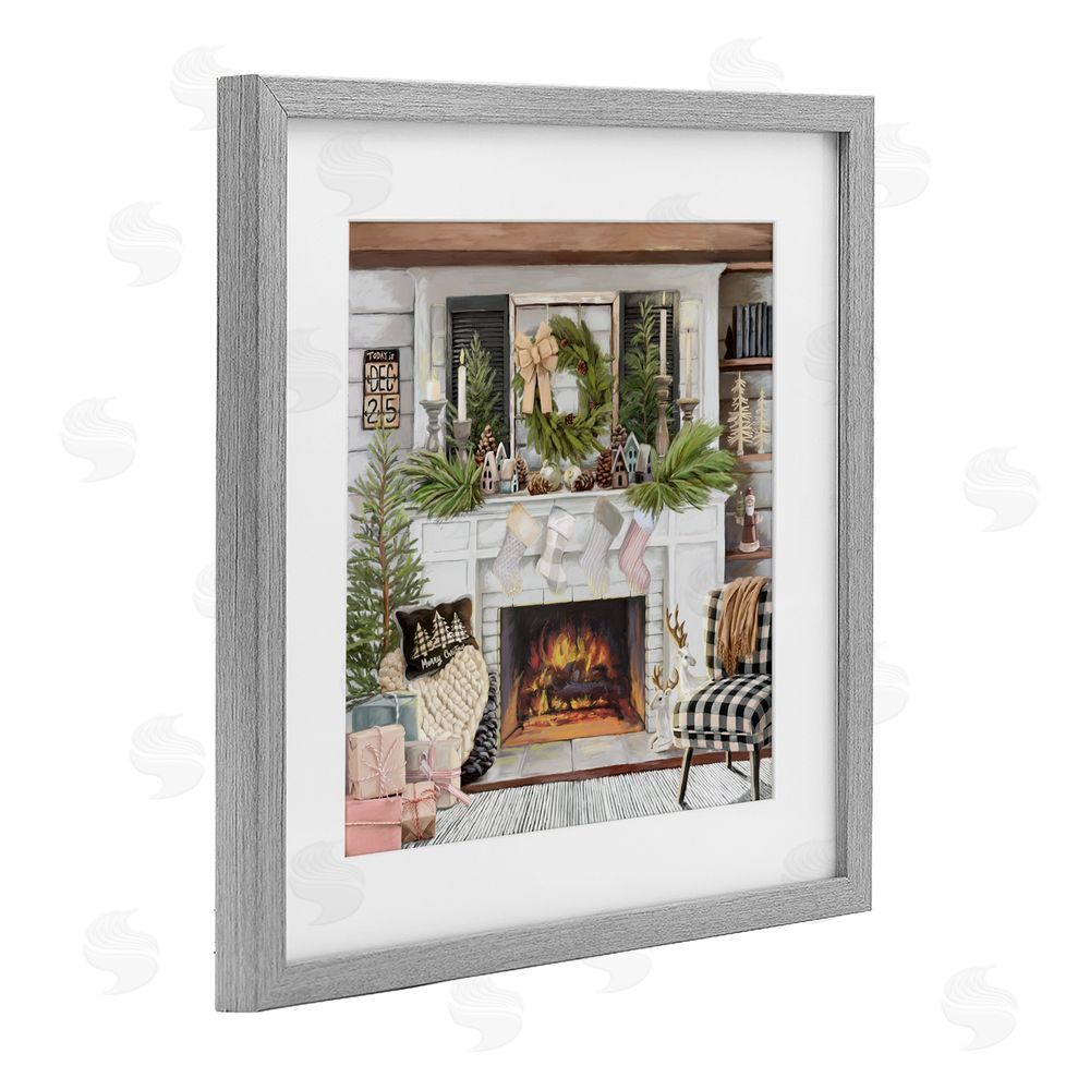 Nicky Boehme Cozy Fireplace Holiday Gray Framed Print Under Glass Art