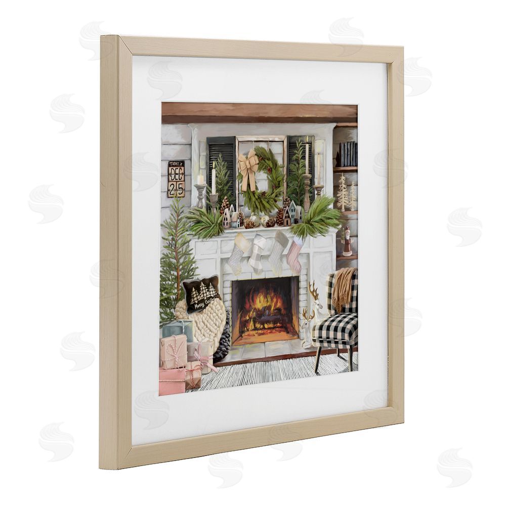 Nicky Boehme Cozy Fireplace Holiday Birch Framed Print Under Glass Art