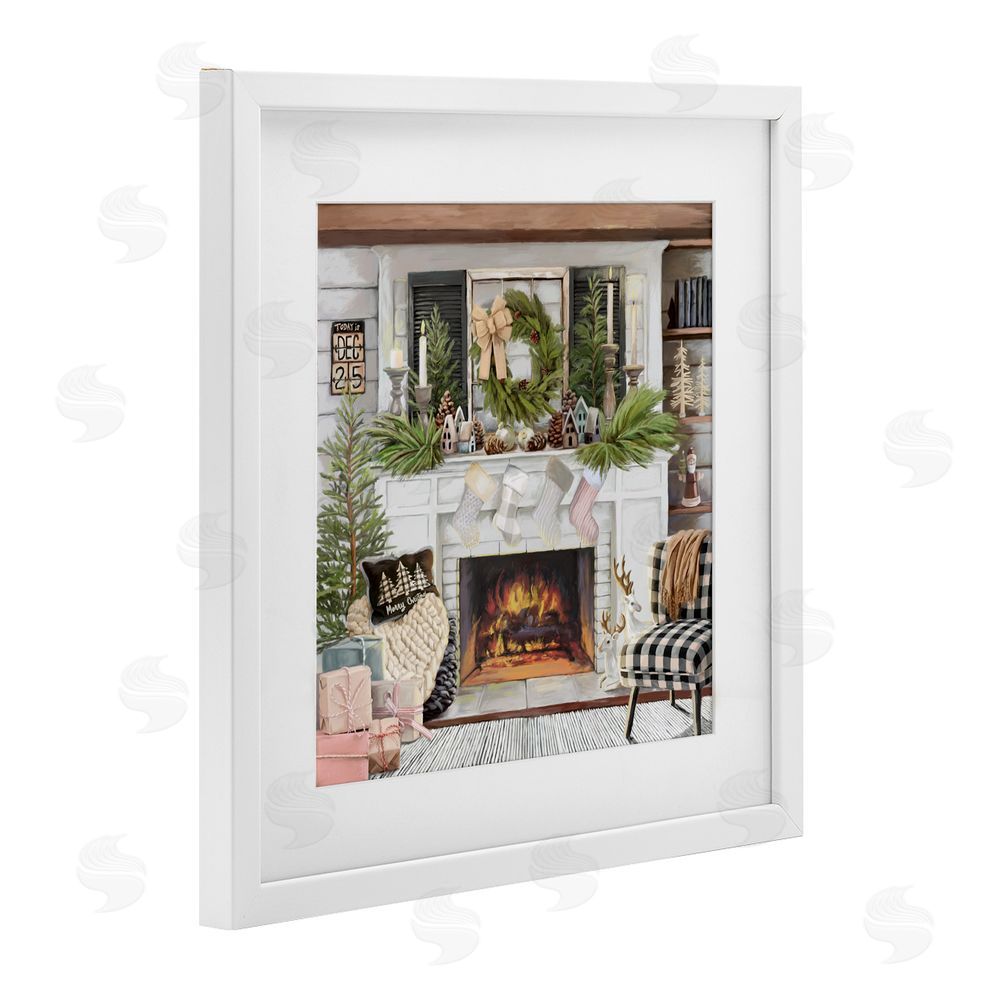 Nicky Boehme Cozy Fireplace Holiday White Framed Print Under Glass Art
