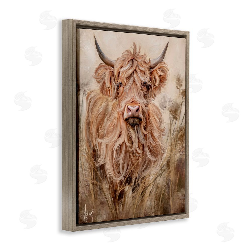 Ashley Bradley Curly Haired Highland Cattle Brown Floating Frame Canvas Wall Art Print