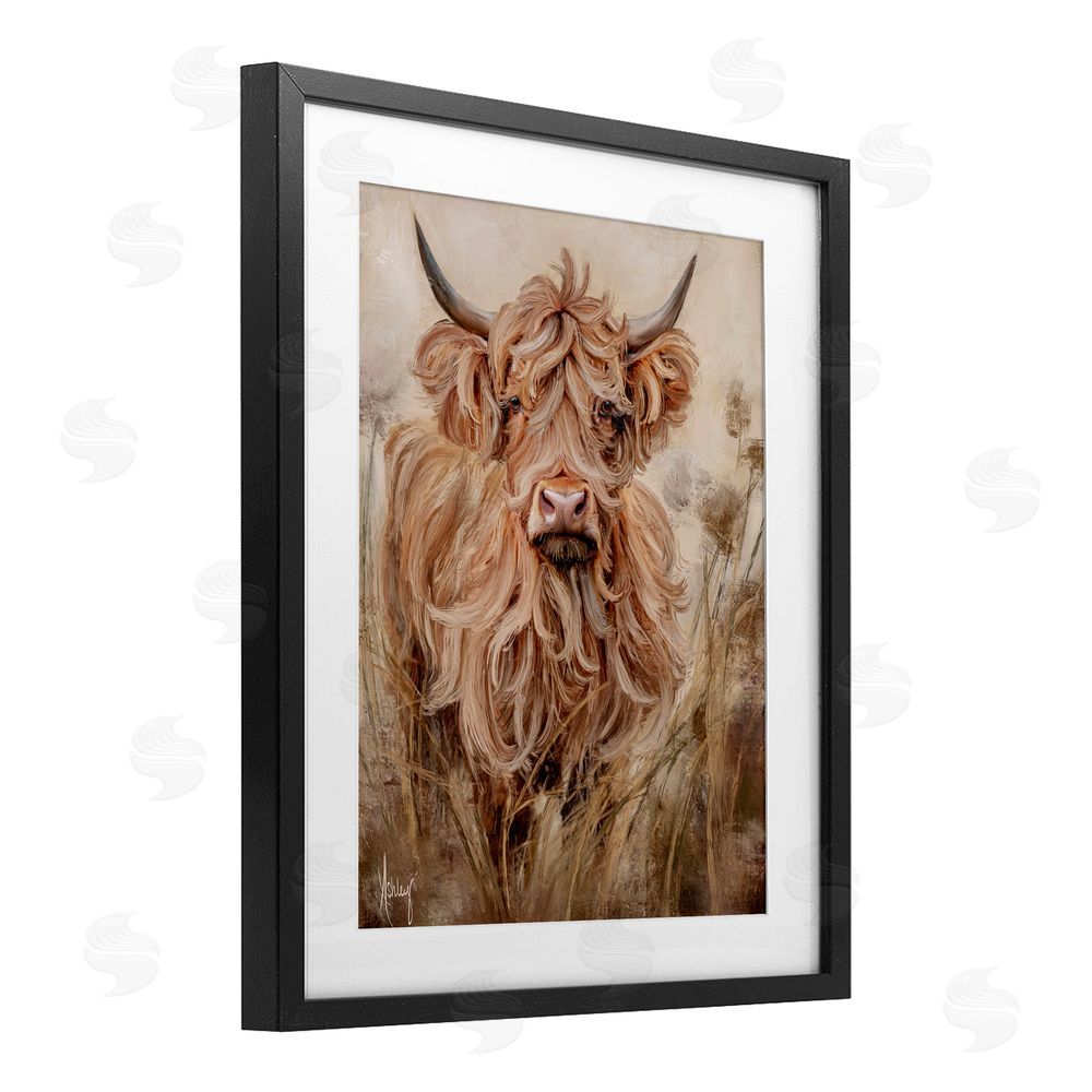 Ashley Bradley Curly Haired Highland Cattle Black Framed Print Under Glass Wall Art