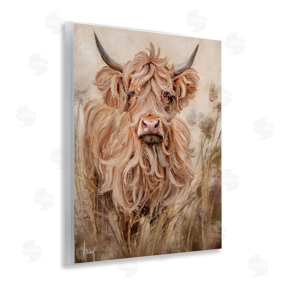 Ashley Bradley Curly Haired Highland Cattle Wooden Wall Plaque Art Print