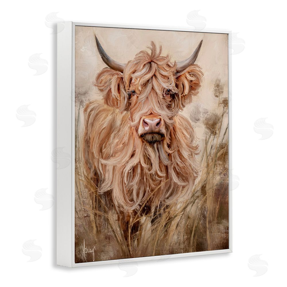 Ashley Bradley Curly Haired Highland Cattle White Framed Giclee Print Wall Art