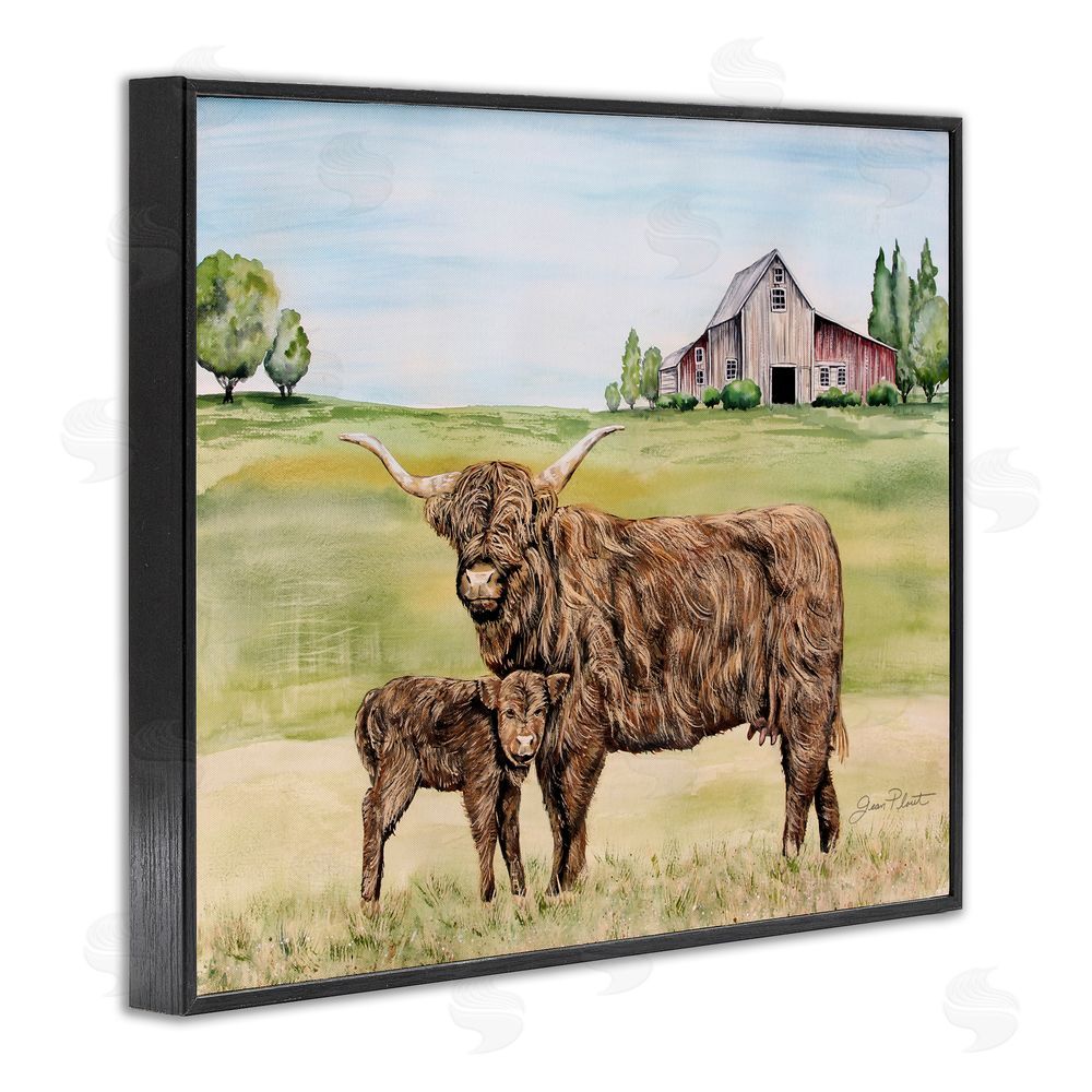Jean Plout Highland Cow And Calf Black Framed Giclee Print Wall Art