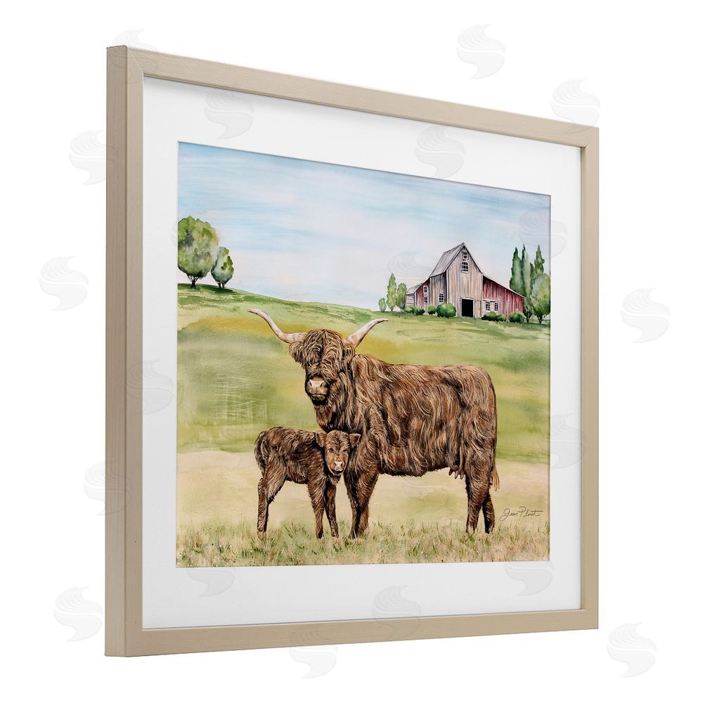Jean Plout Highland Cow And Calf Brown Framed Print Under Glass Wall Art