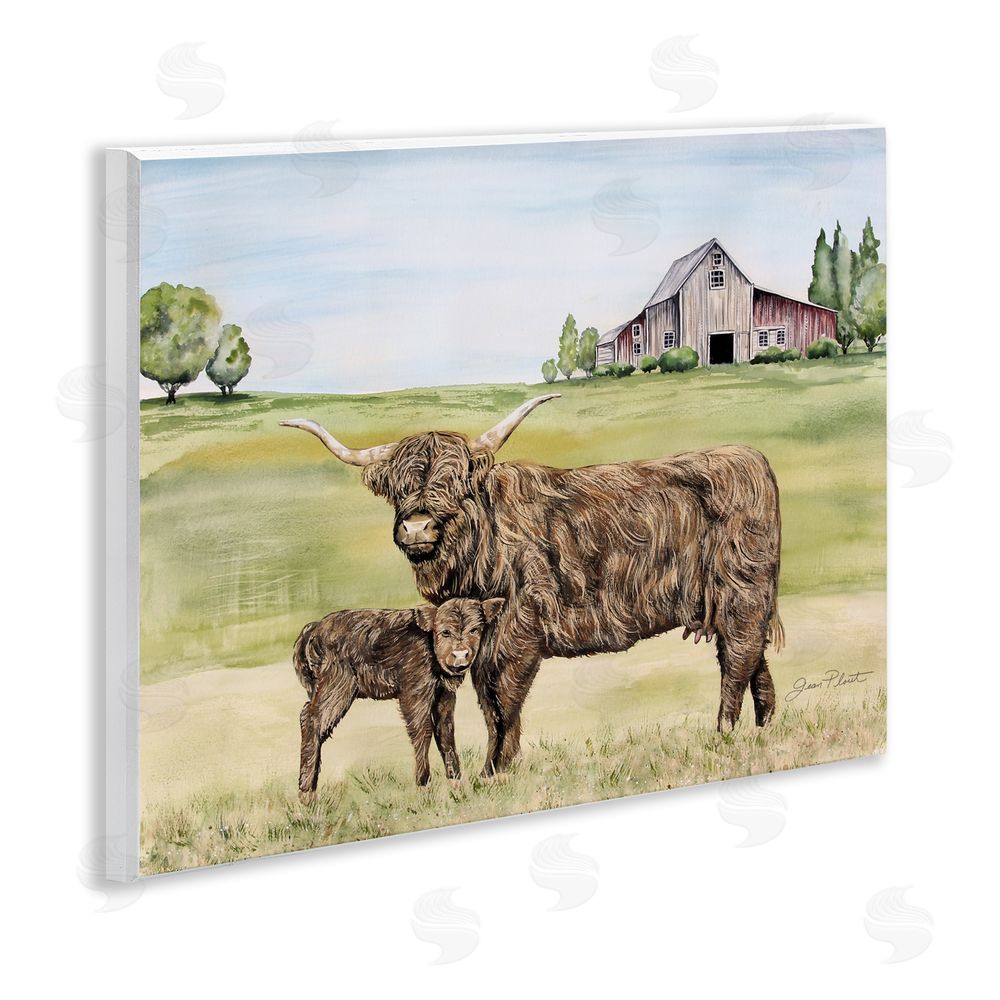 Jean Plout Highland Cow And Calf Wooden Wall Plaque Art Print