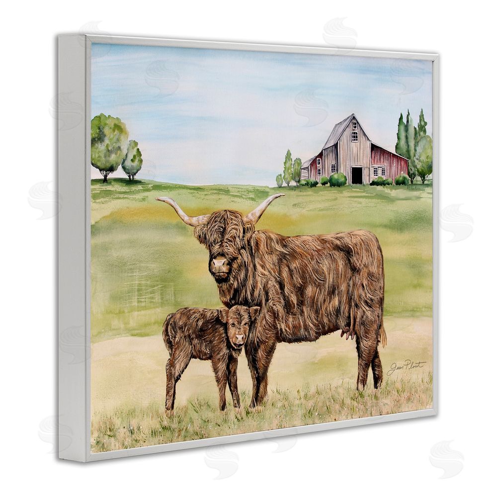 Jean Plout Highland Cow And Calf White Framed Giclee Print Wall Art
