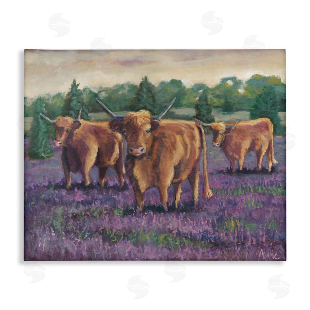 Marnie Bourque Purple Fields & Cows Stretched Canvas Wall Art Print