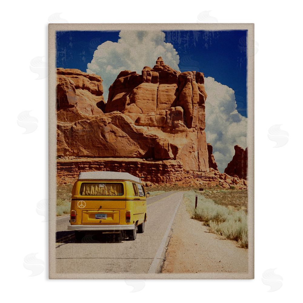 Old Red Truck Retro Desert Adventure Stretched Canvas Wall Art Print