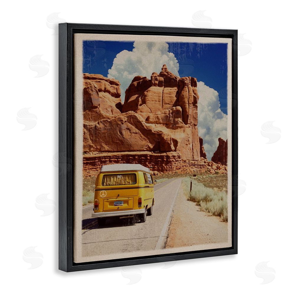 Old Red Truck Retro Desert Adventure Black Floating Frame Canvas Wall Art Print