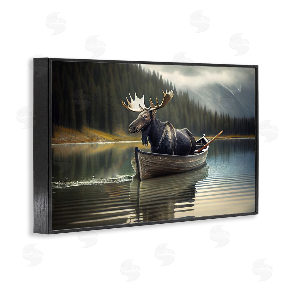 Sasha Moose in Canoe Tranquility Black Framed Giclee Print Wall Art