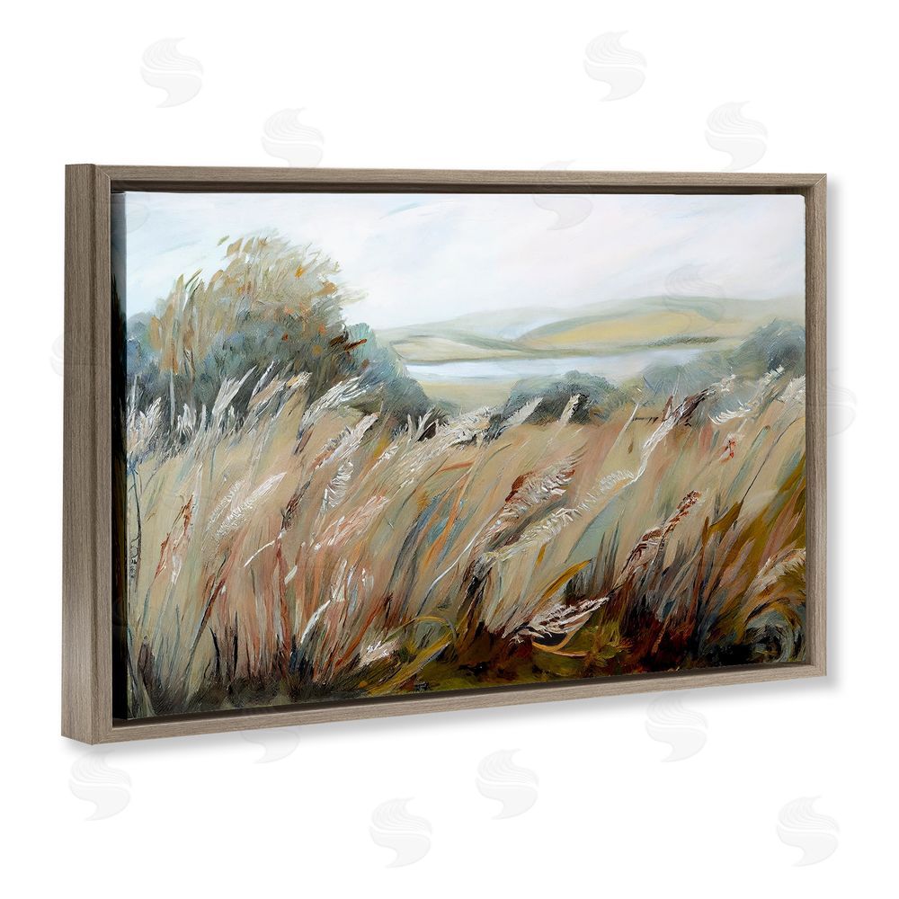 Sasha Windy Meadow Distortion Brown Floating Frame Canvas Wall Art Print