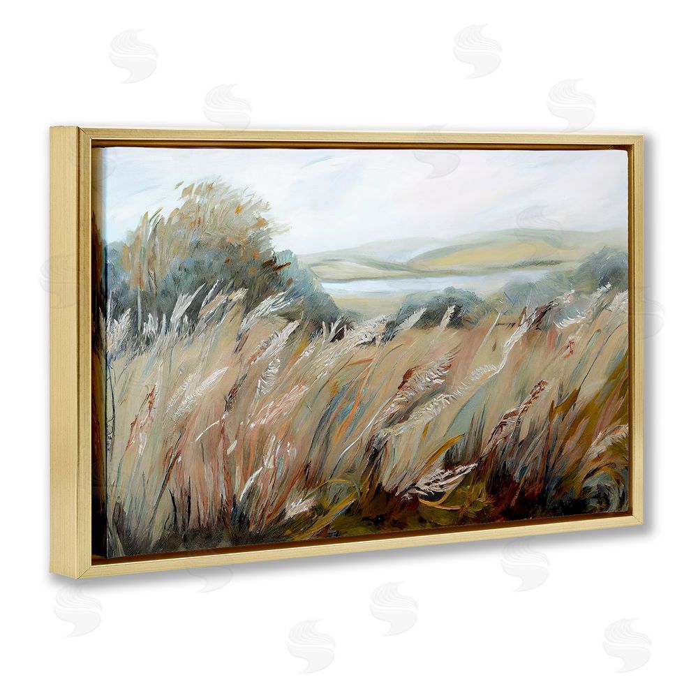Sasha Windy Meadow Distortion Gold Floating Frame Canvas Wall Art Print