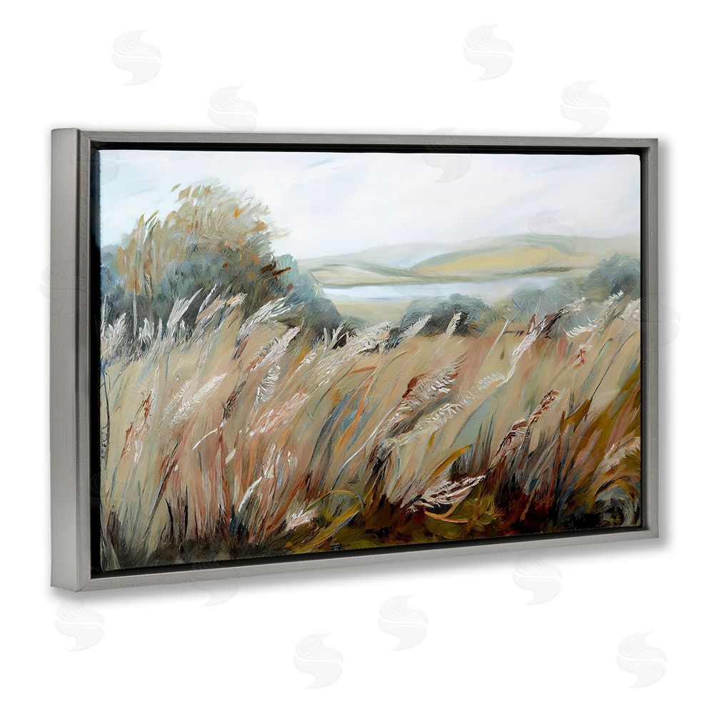 Sasha Windy Meadow Distortion Gray Floating Frame Canvas Wall Art Print