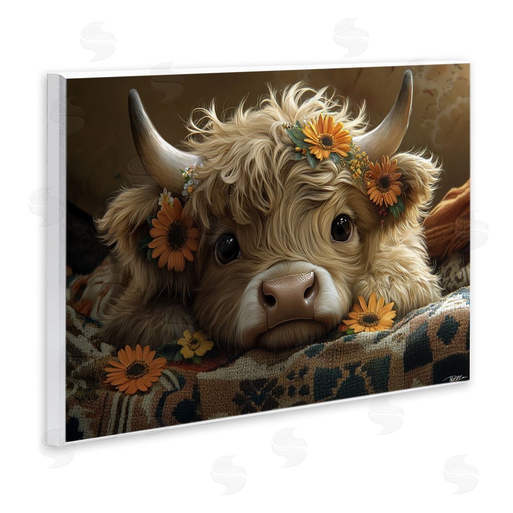 Momart Adorable Flower Bedecked Cattle Wooden Wall Plaque Art Print