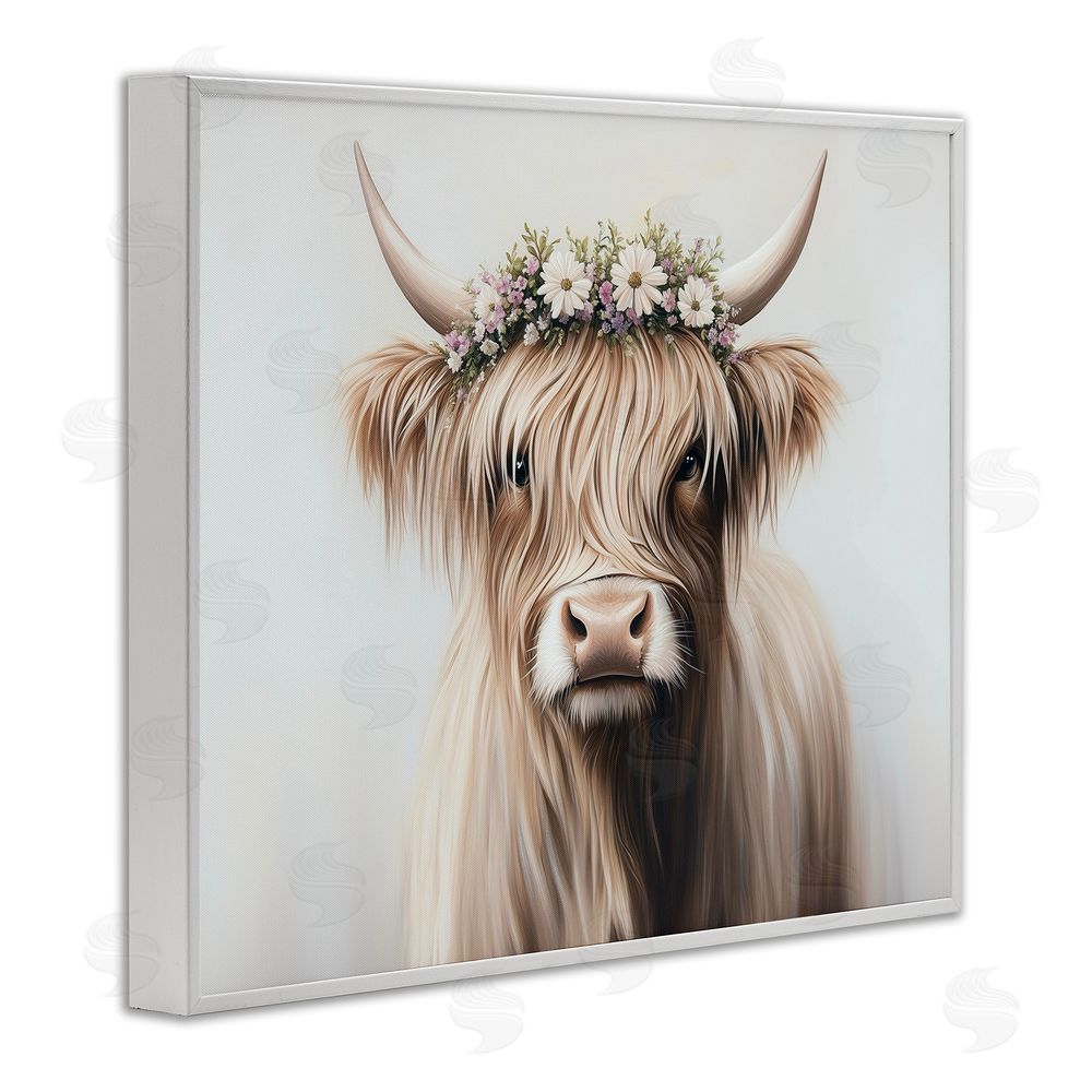 Shawna Stewart Shaggy Cattle Floral Crown White Framed Giclee Print Wall Art