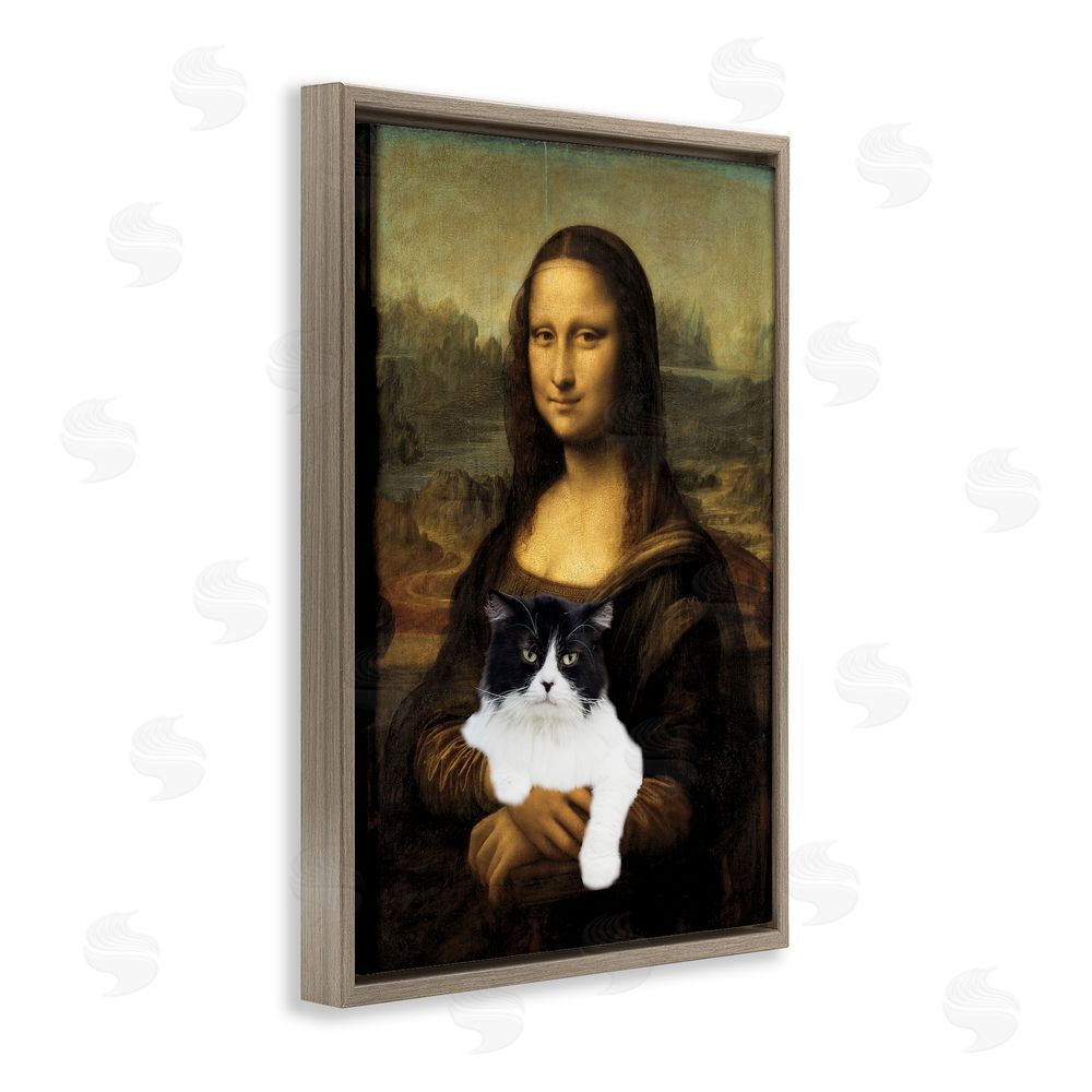Masters Redux Mona Lisa Cat Lady Brown Floating Frame Canvas Wall Art Print