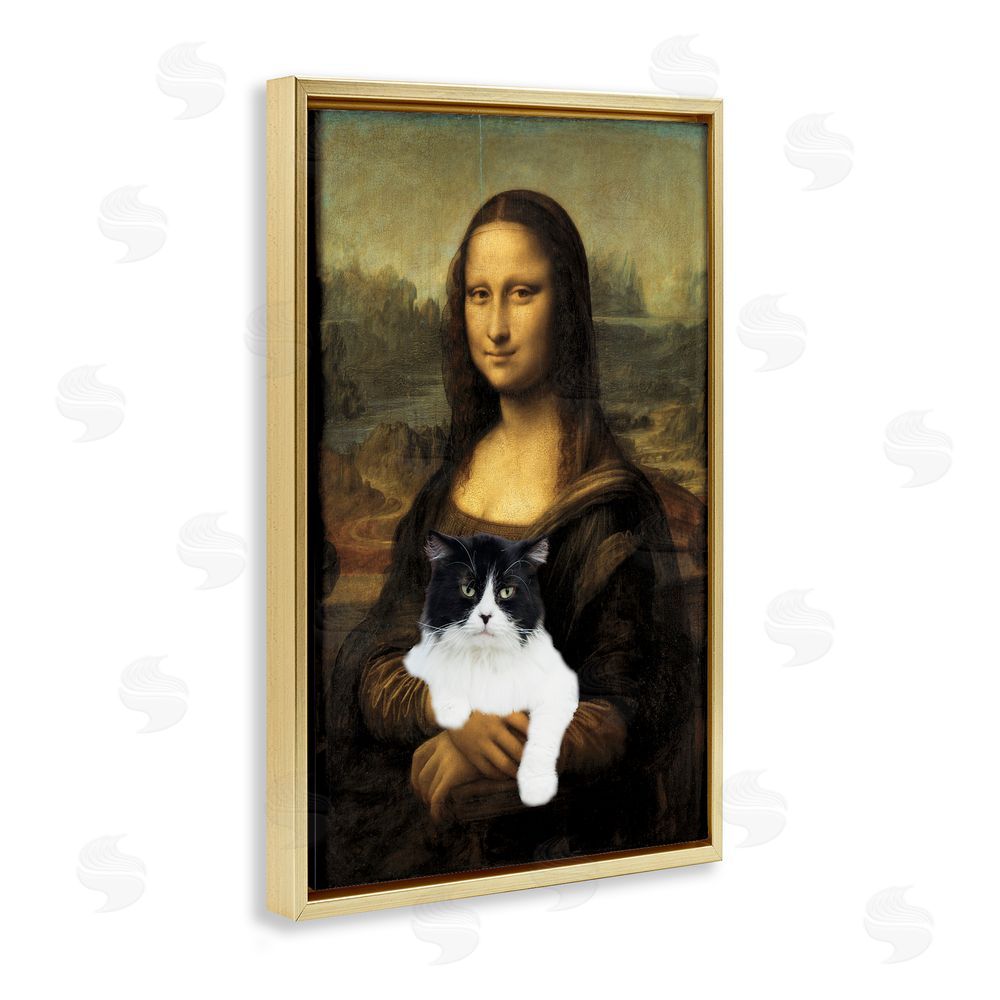 Masters Redux Mona Lisa Cat Lady Gold Floating Frame Canvas Wall Art Print
