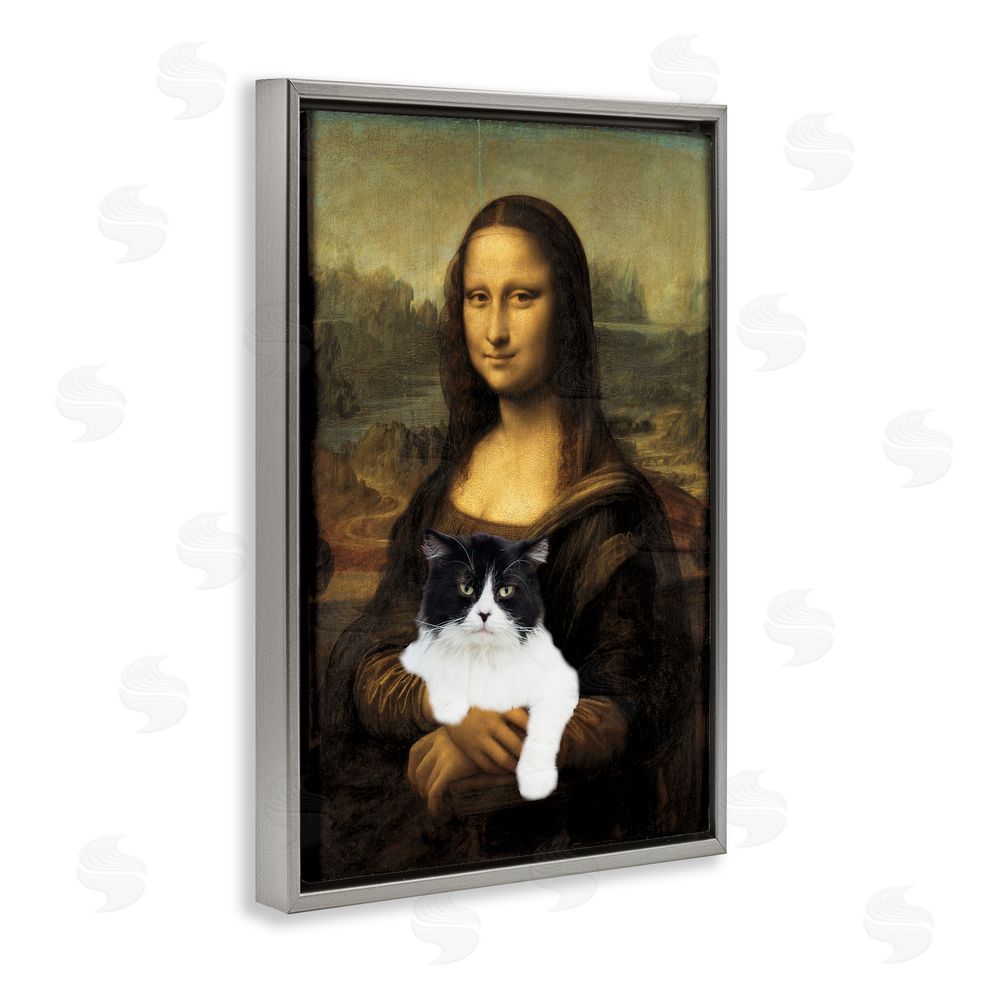 Masters Redux Mona Lisa Cat Lady Gray Floating Frame Canvas Wall Art Print