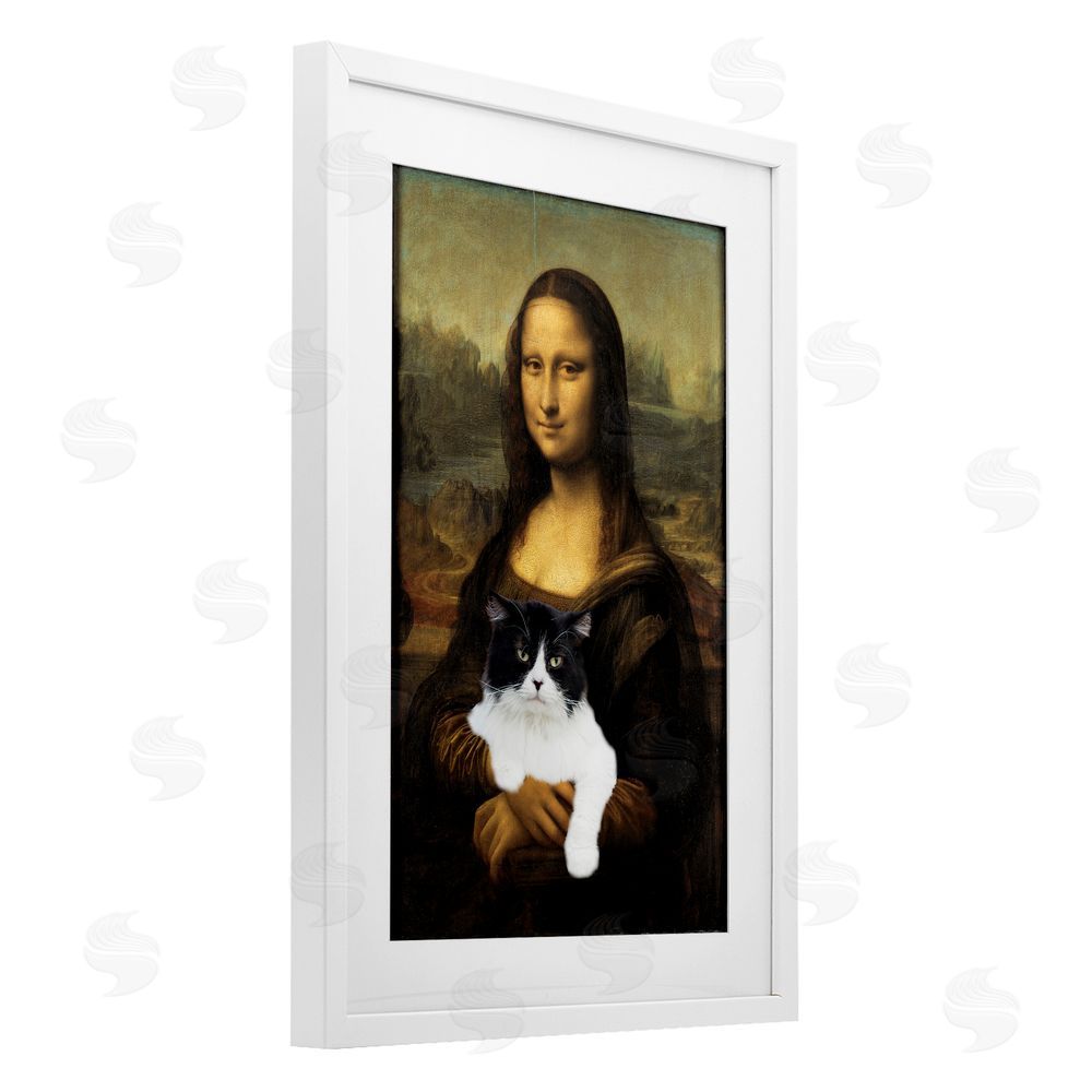 Masters Redux Mona Lisa Cat Lady White Framed Print Under Glass Wall Art