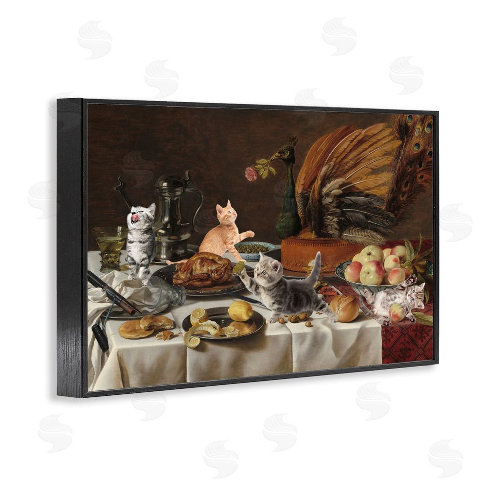 Masters Redux Kittens on Still Life Feast Black Framed Giclee Print Wall Art