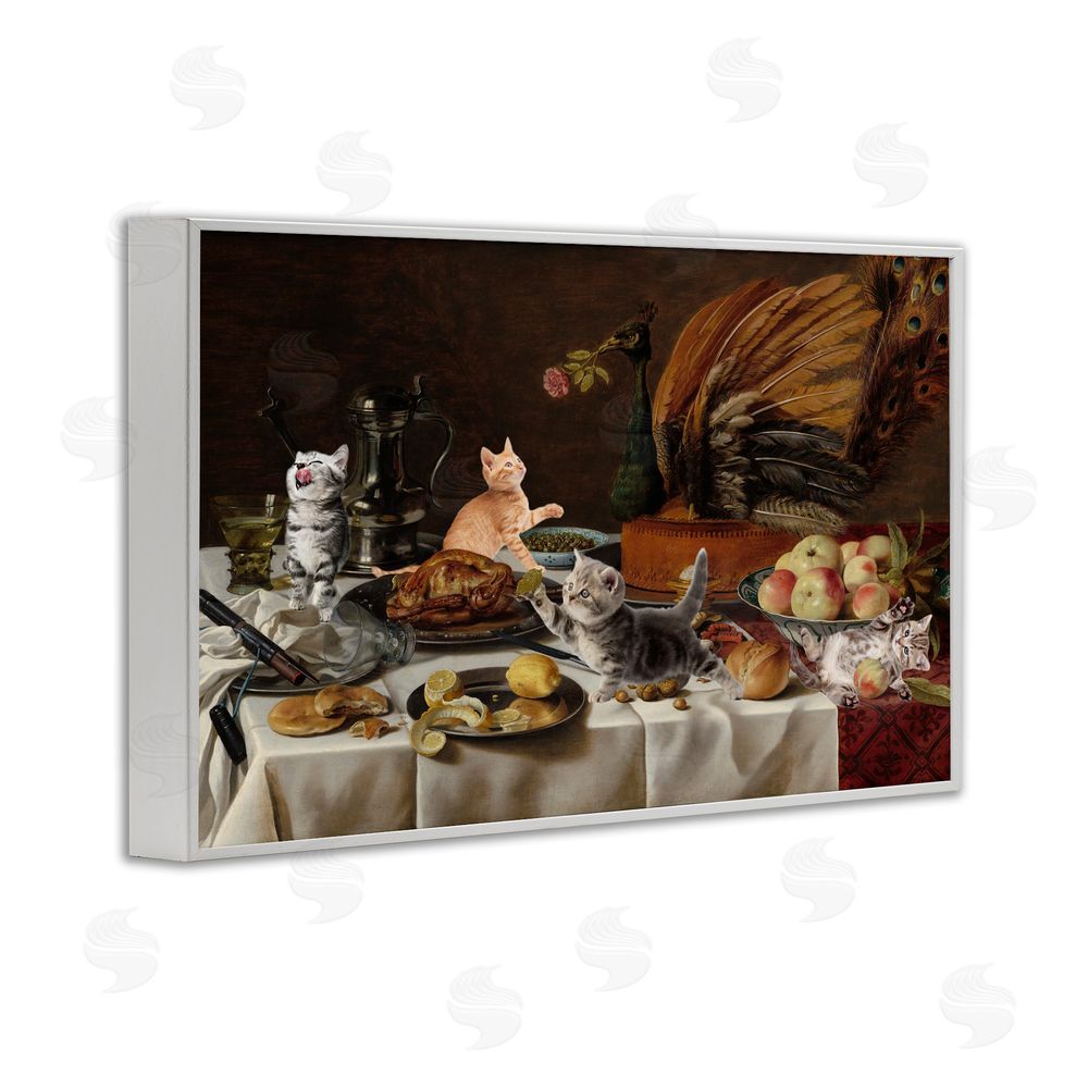 Masters Redux Kittens on Still Life Feast White Framed Giclee Print Wall Art