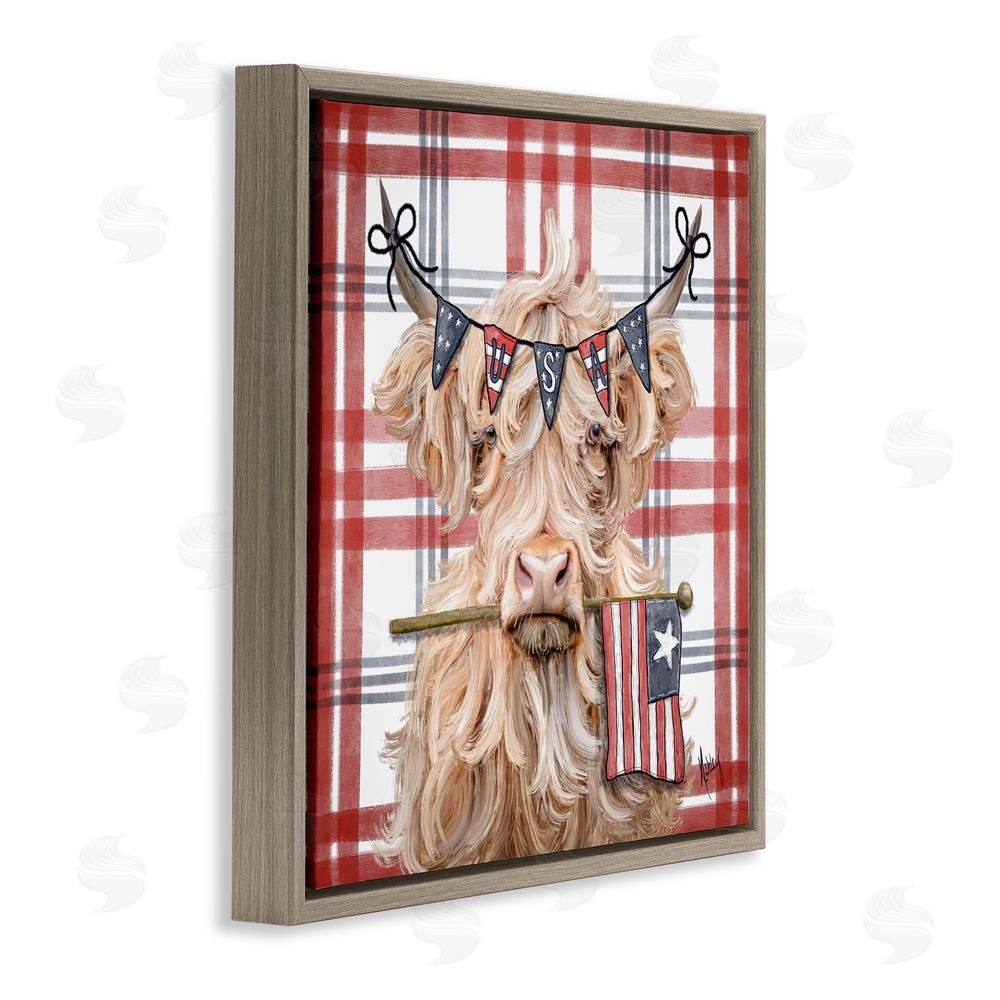 Ashley Bradley USA Plaid Highland Cattle Brown Floating Frame Canvas Wall Art Print