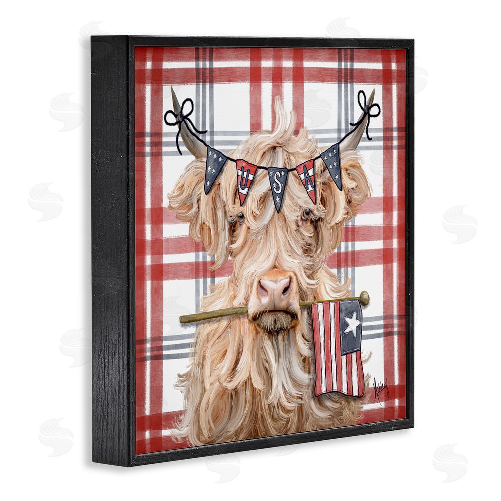 Ashley Bradley USA Plaid Highland Cattle Black Framed Giclee Print Wall Art