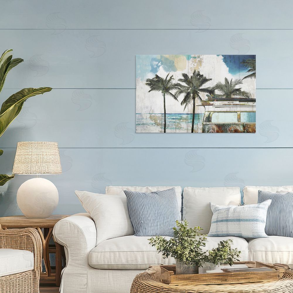 Sasha Beach Day Retro Vacation Stretched Canvas Wall Art Print in Room