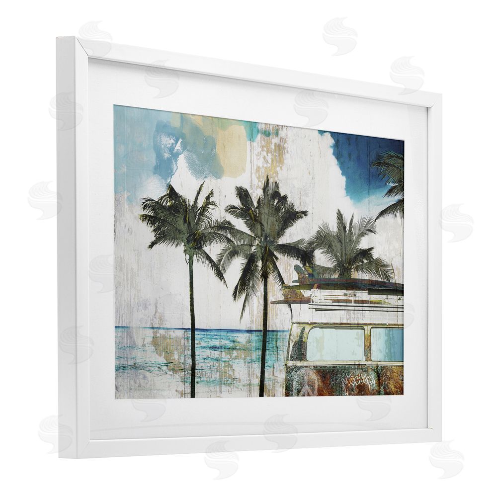 Sasha Beach Day Retro Vacation White Framed Print Under Glass Wall Art