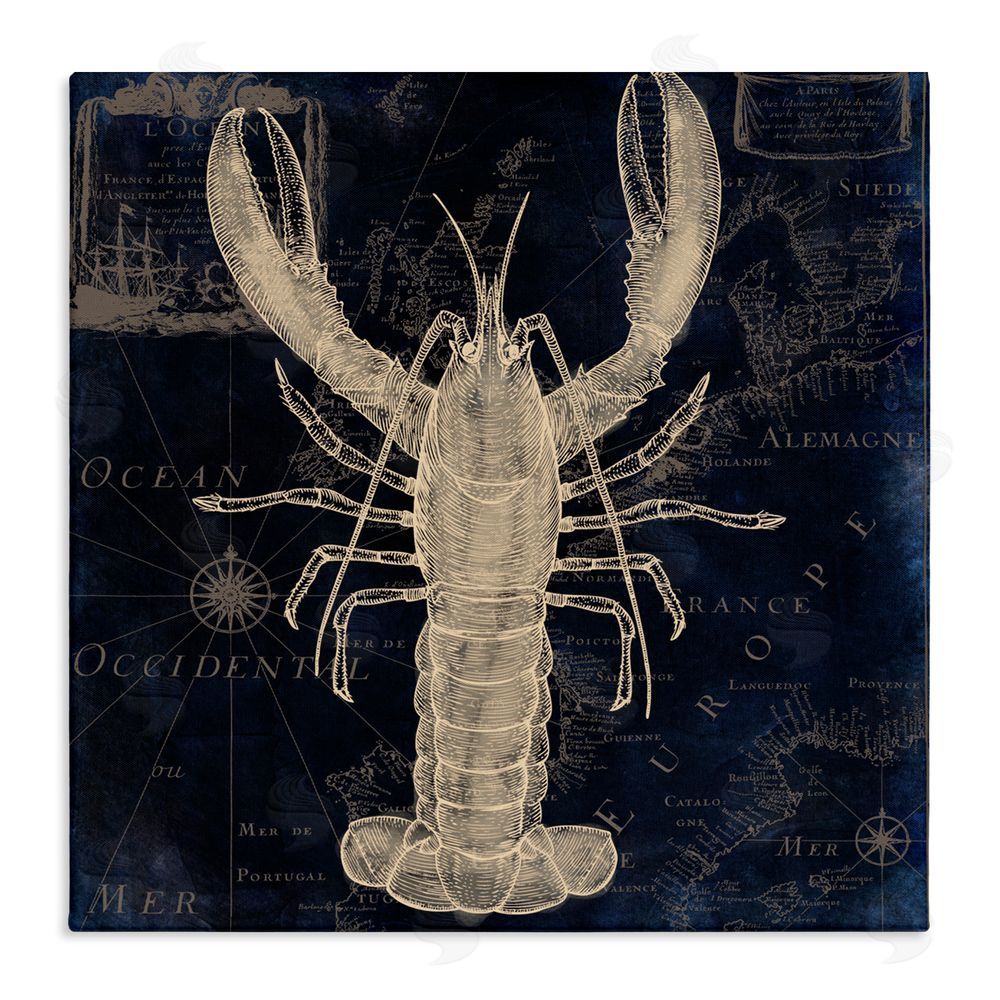 Sasha Lobster Contour over Map Stretched Canvas Wall Art Print