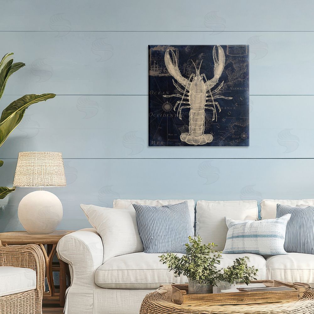 Sasha Lobster Contour over Map Stretched Canvas Wall Art Print in Room