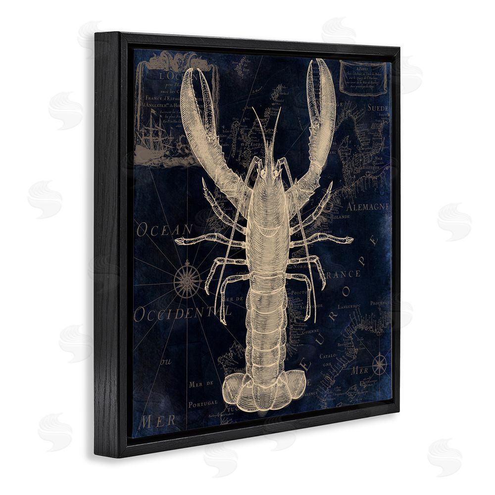 Sasha Lobster Contour over Map Black Floating Frame Canvas Wall Art Print