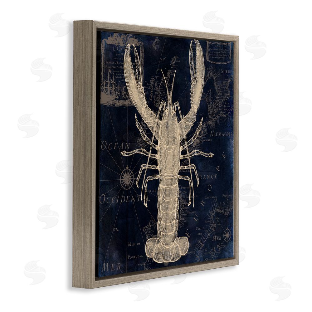 Sasha Lobster Contour over Map Brown Floating Frame Canvas Wall Art Print