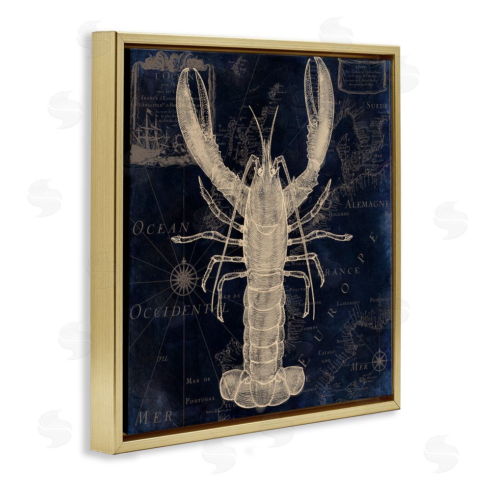Sasha Lobster Contour over Map Gold Floating Frame Canvas Wall Art Print