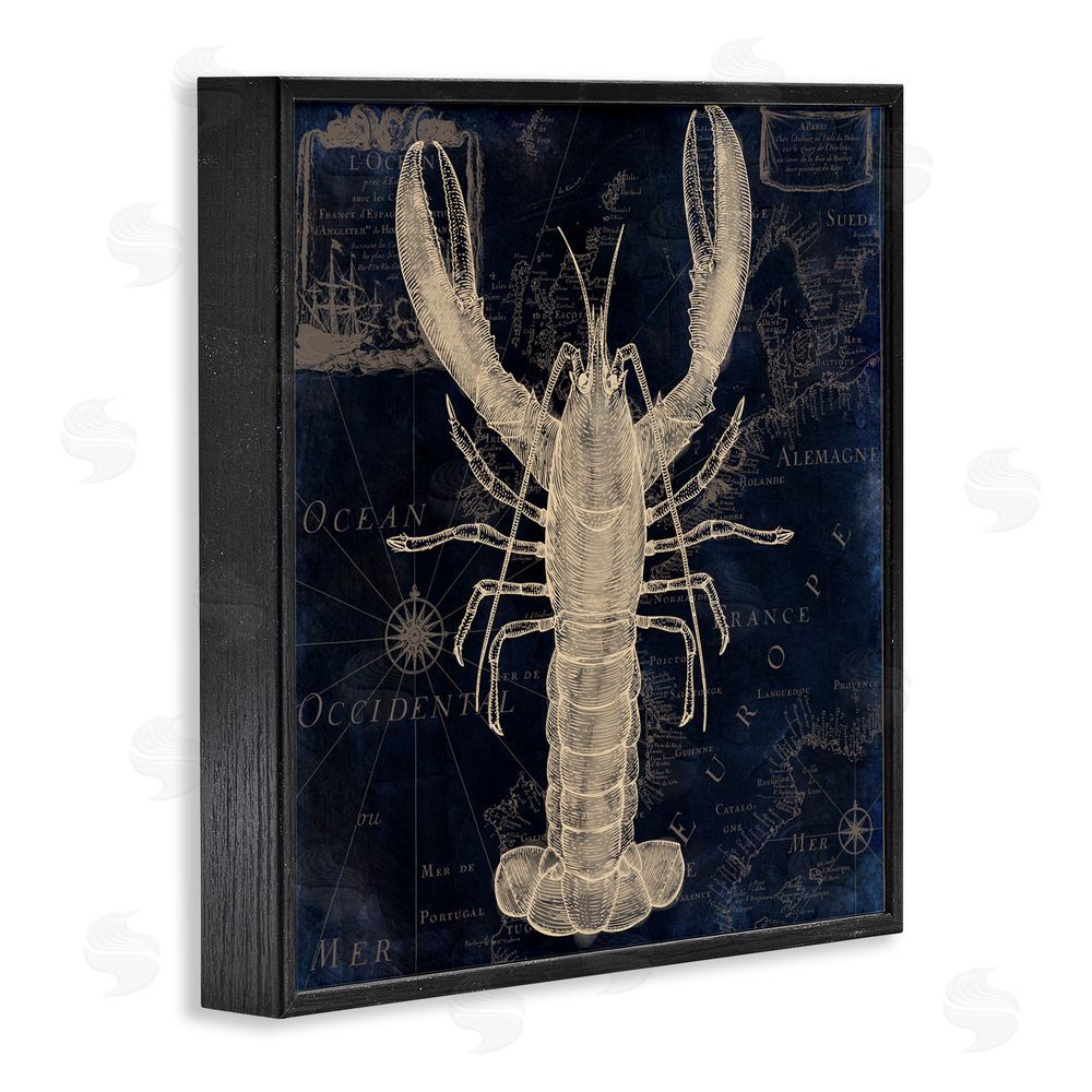 Sasha Lobster Contour over Map Black Framed Giclee Print Wall Art