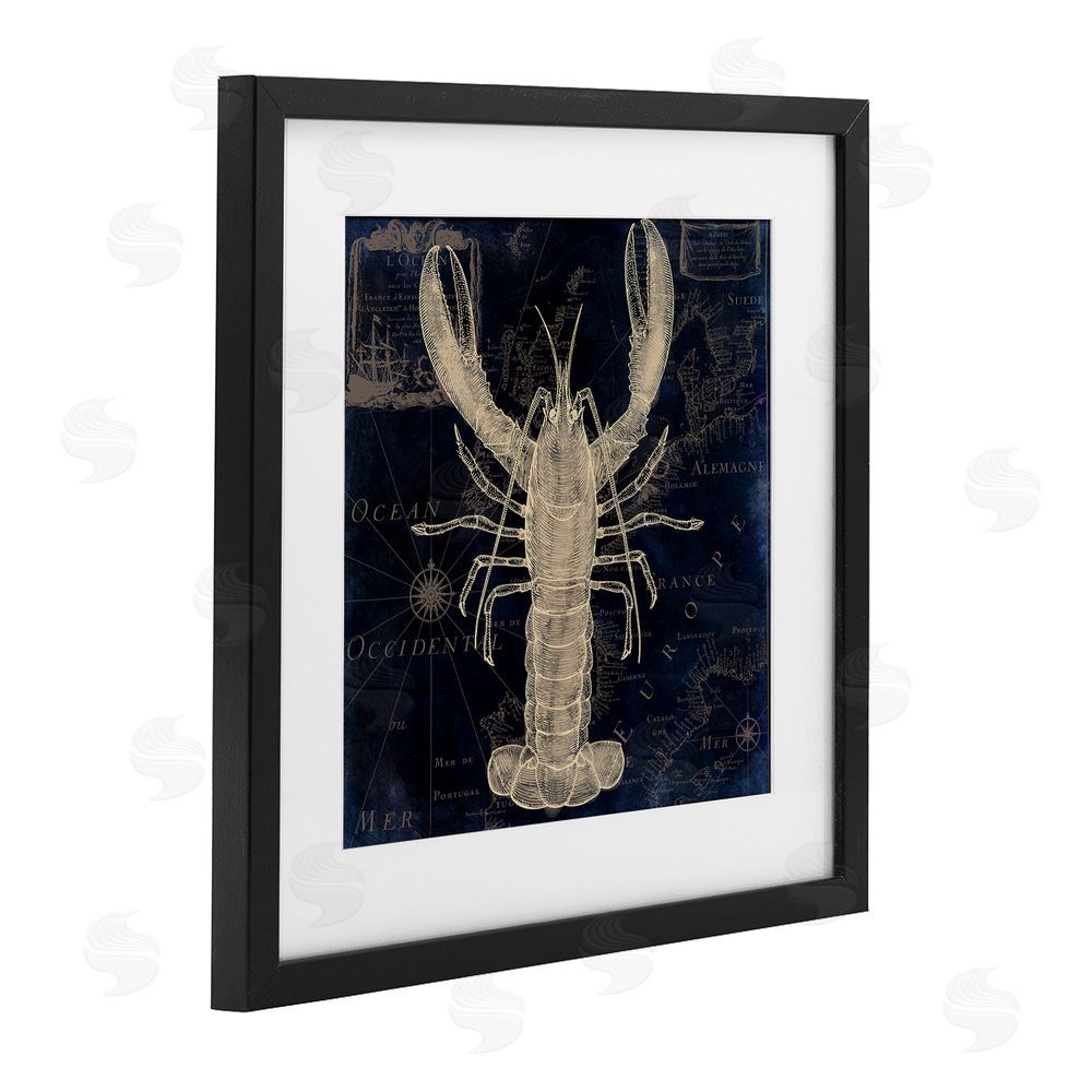 Sasha Lobster Contour over Map Black Framed Print Under Glass Wall Art