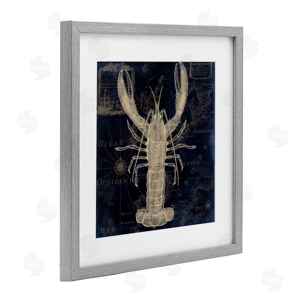 Sasha Lobster Contour over Map Gray Framed Print Under Glass Wall Art