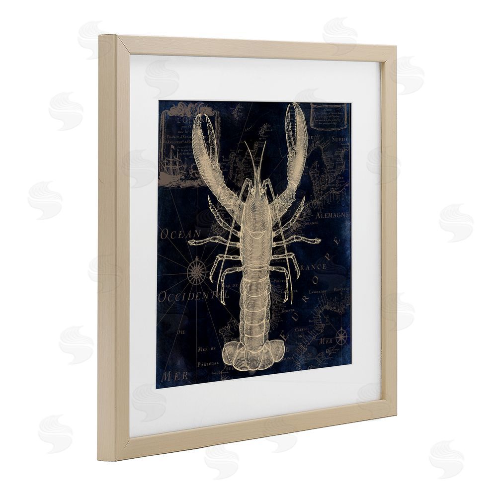 Sasha Lobster Contour over Map Brown Framed Print Under Glass Wall Art