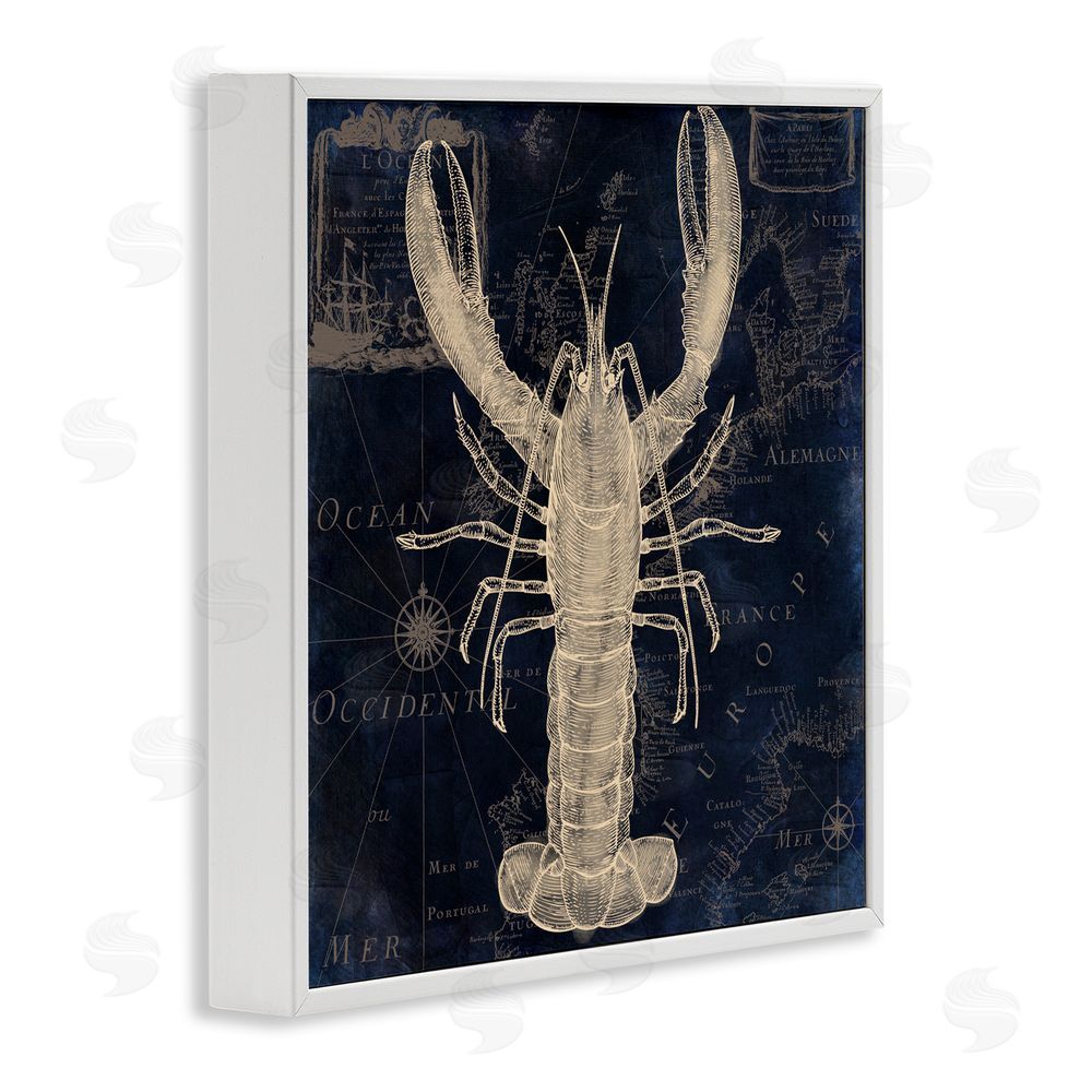 Sasha Lobster Contour over Map White Framed Giclee Print Wall Art