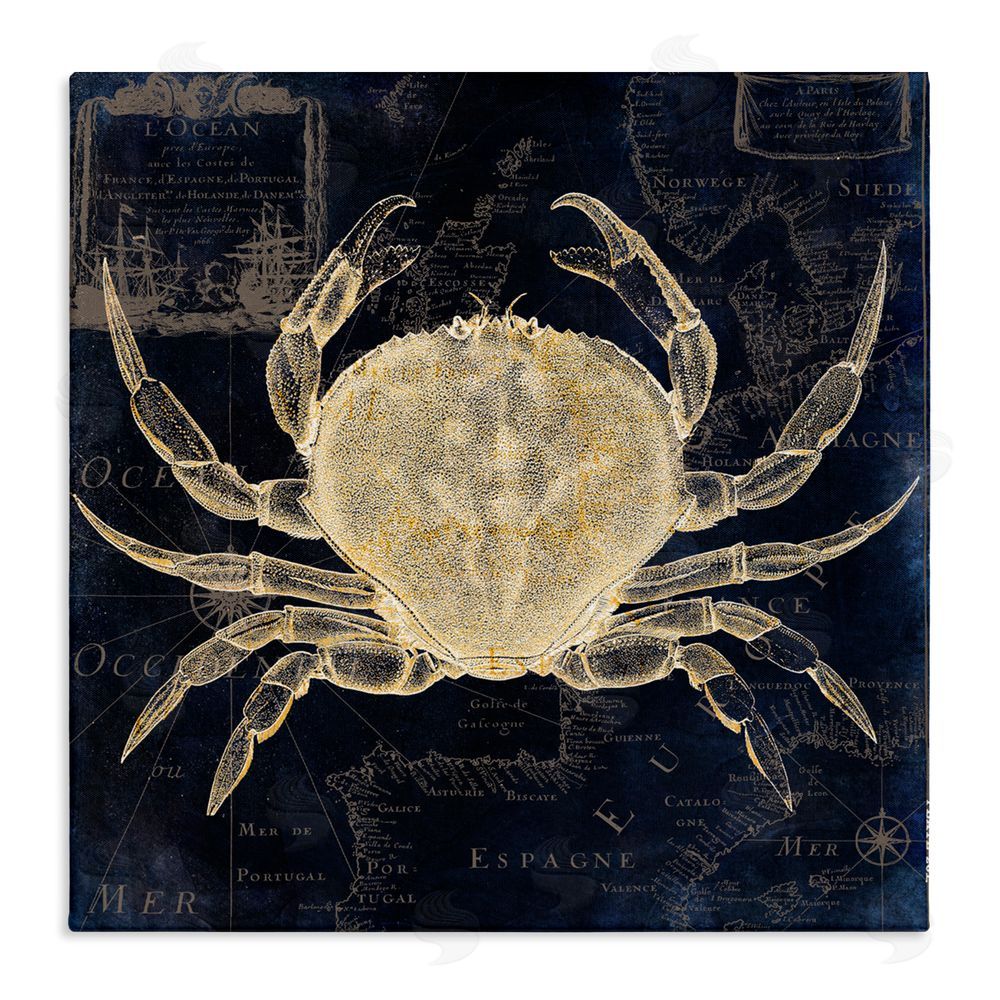 Sasha Crab Contour over Map Stretched Canvas Wall Art Print