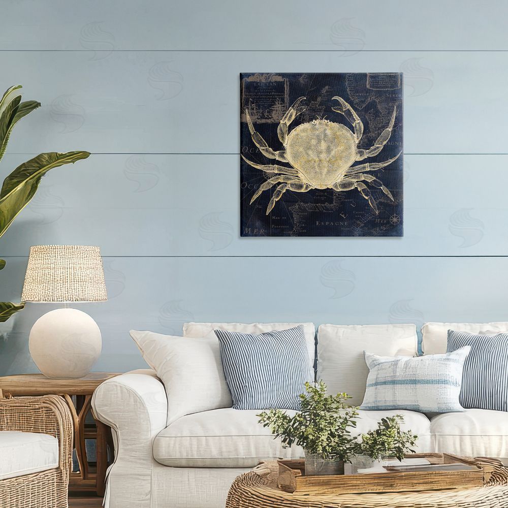 Sasha Crab Contour over Map Stretched Canvas Wall Art Print in Room
