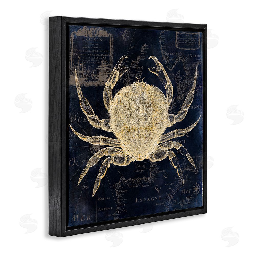 Sasha Crab Contour over Map Black Floating Frame Canvas Wall Art Print