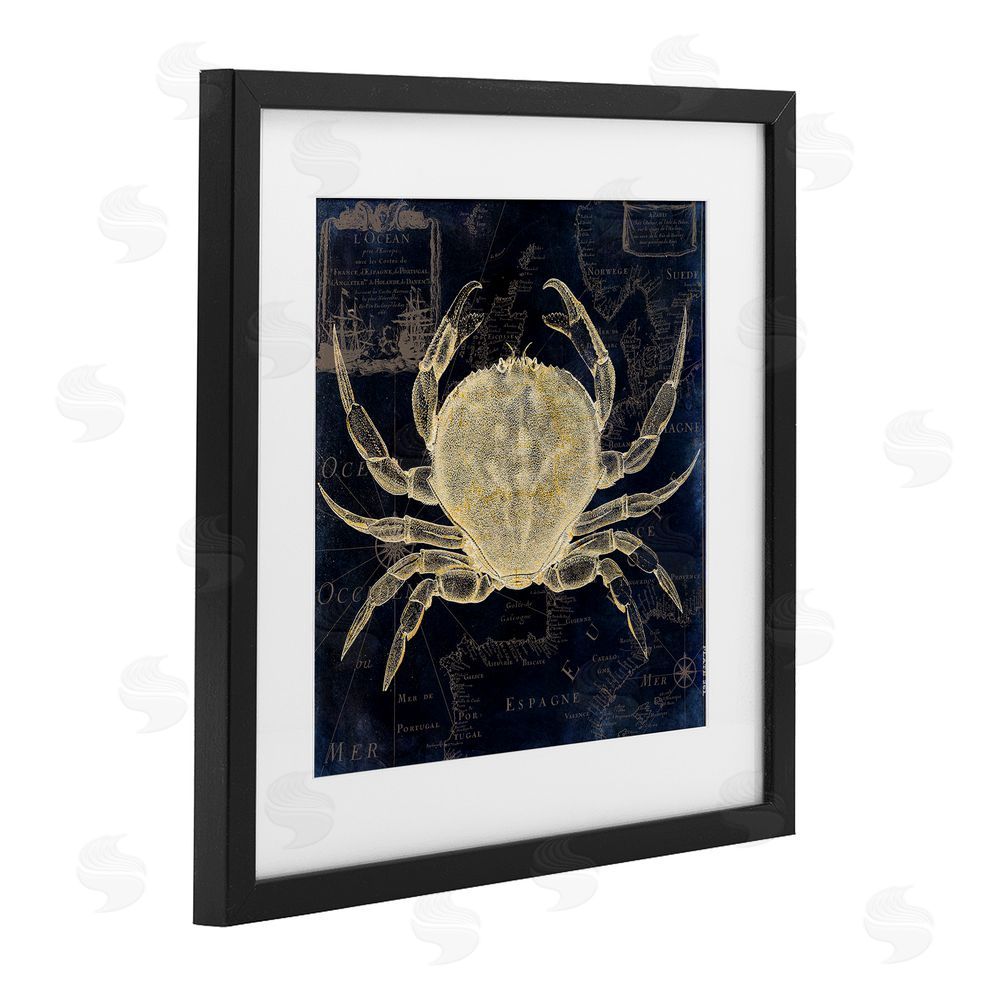 Sasha Crab Contour over Map Black Framed Print Under Glass Wall Art